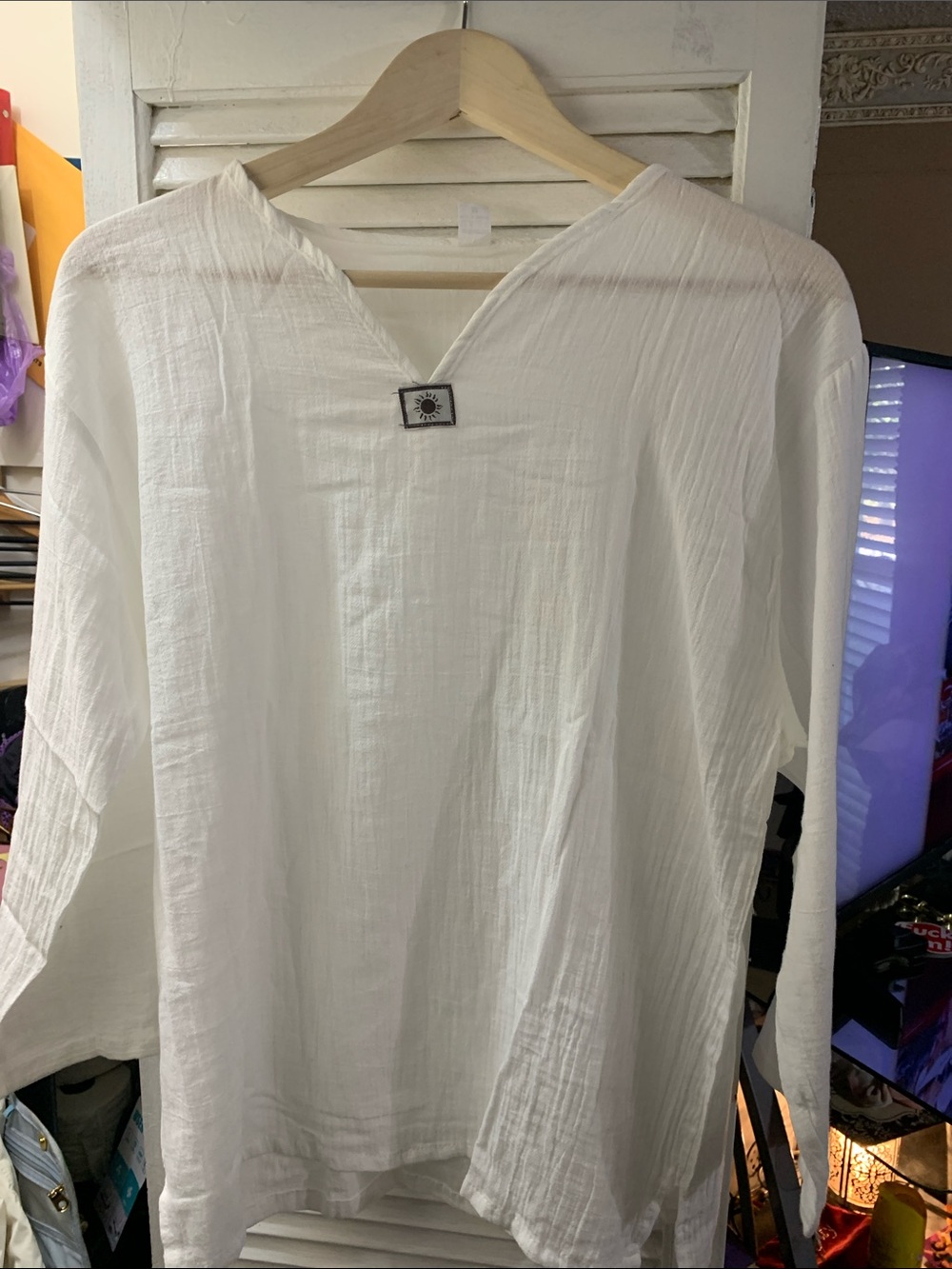 Women’s White Cotton V-Neck Shirt